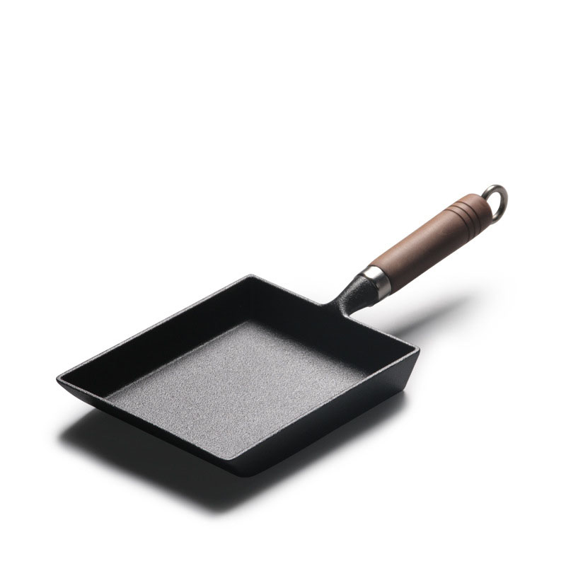 2 Stks/set Gietijzeren Ei Koekenpan + Siliconen Turner/Non-stick Omelet Pan Rechthoek Mini Tamagoyaki Pan/Kookgerei