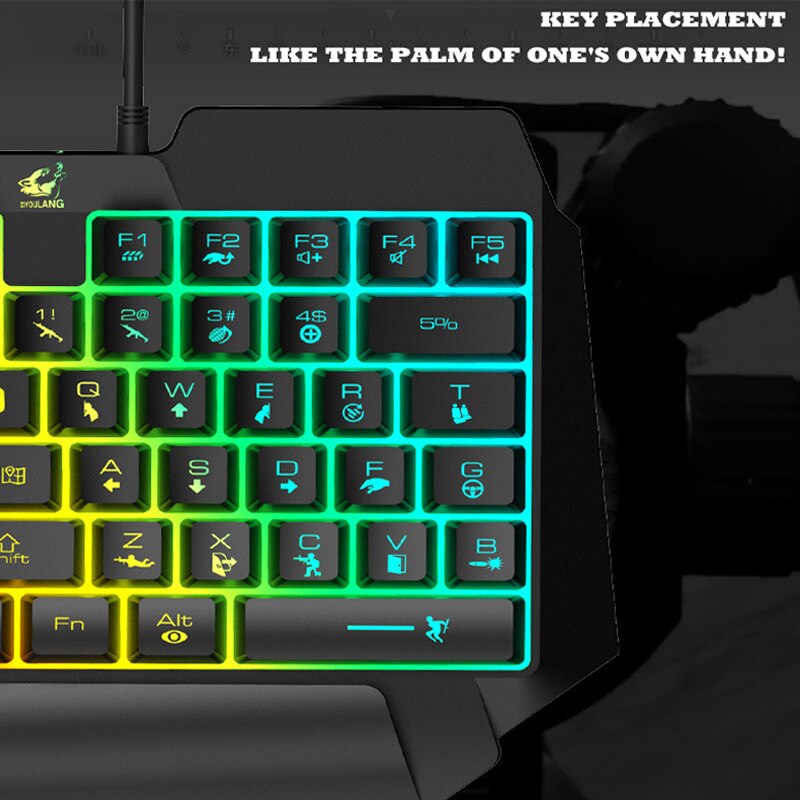 T1 One-handed Keyboard Mouse Set Ergonomic Gamer Wired Keyboard USB Gaming Mouse With RGB Backlight For Game PC Laptop