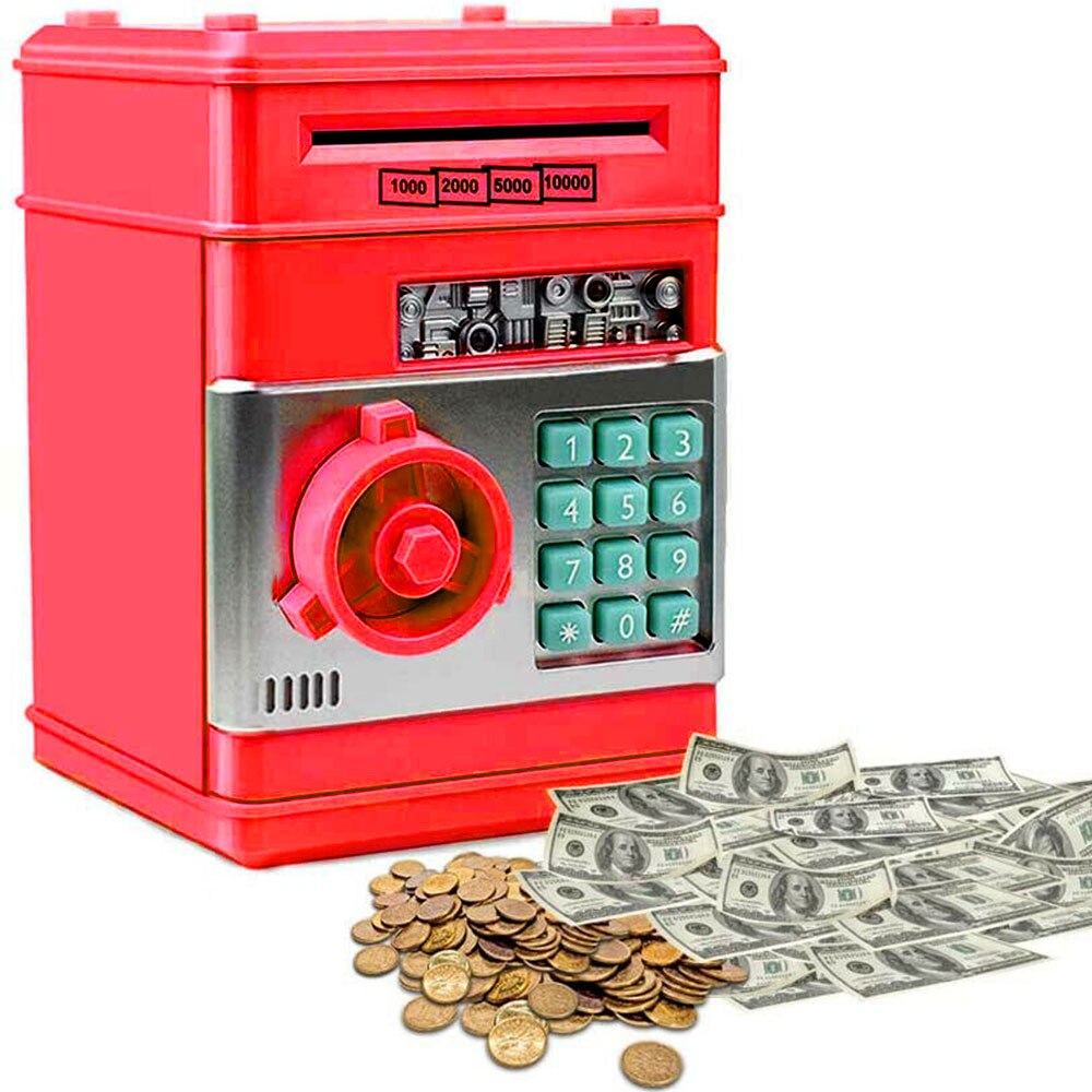 Elektronische Automatische Spaarpot Atm Wachtwoord Spaarpot Cash Coin Saving Machine Kluis Storting Bankbiljet Kids Kinderen Speelgoed: Rood