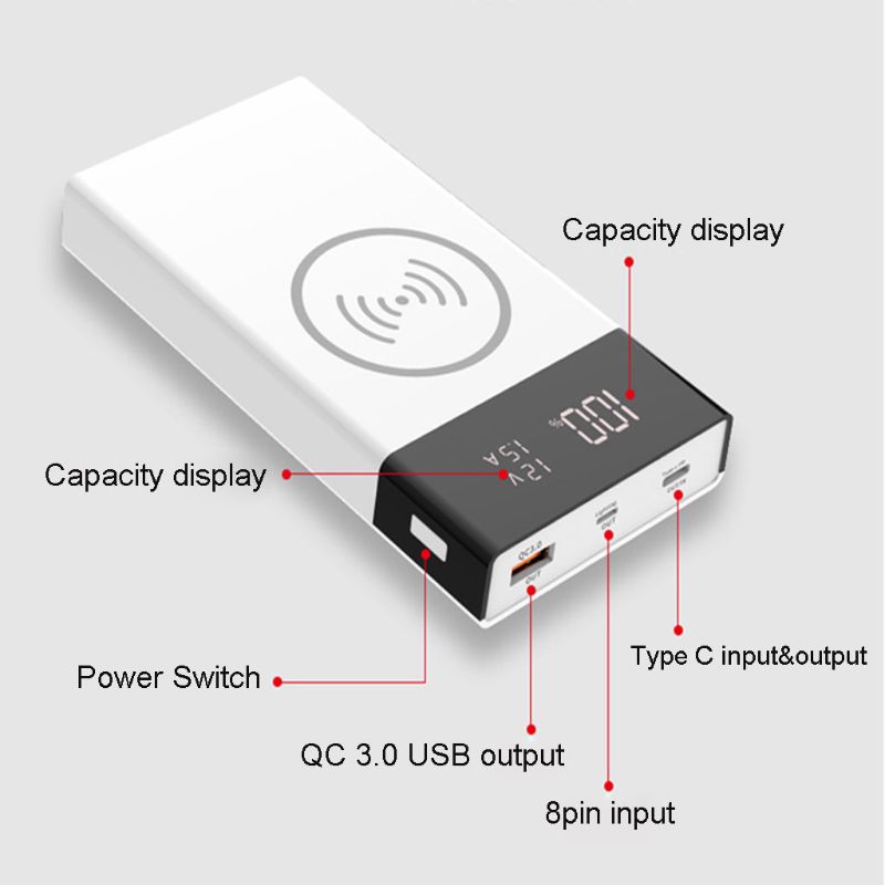 6x 18650 Battery DIY Qi Wireless Charger QC3.0 USB Type C PD Power Bank Box Case