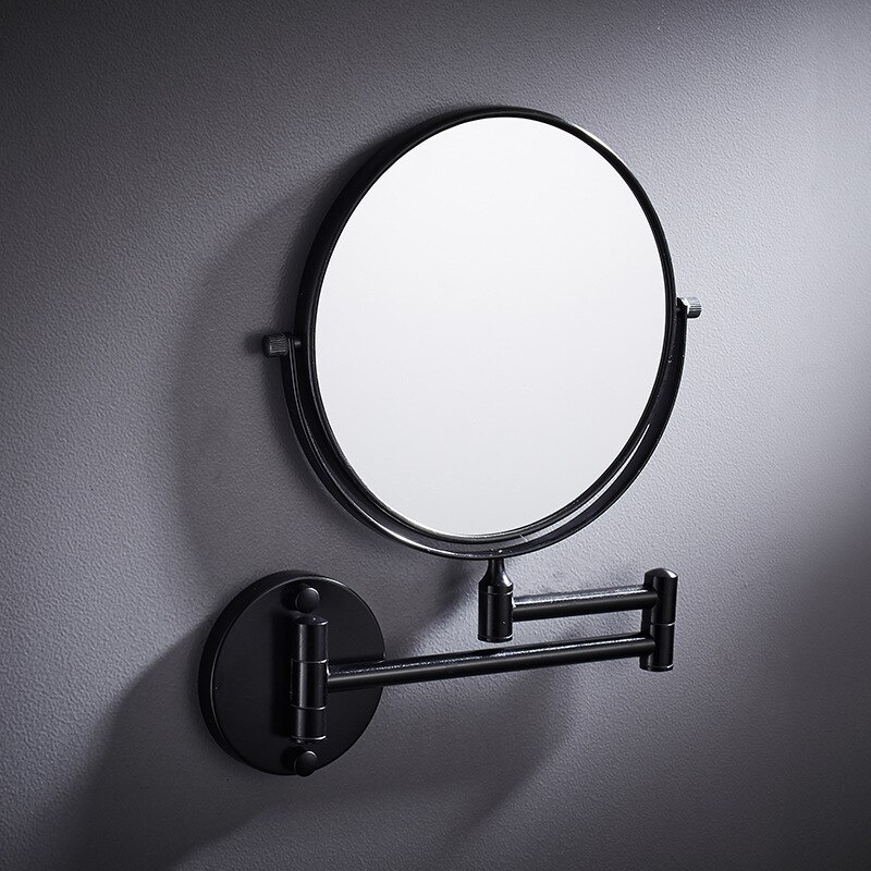 Punch-Gratis Badkamer Muur Gemonteerde Make-Up Spiegel Intrekbare Schoonheid Spiegel Dubbelzijdige Make-Up Front Spiegel Goud Ronde spiegel Muur: black