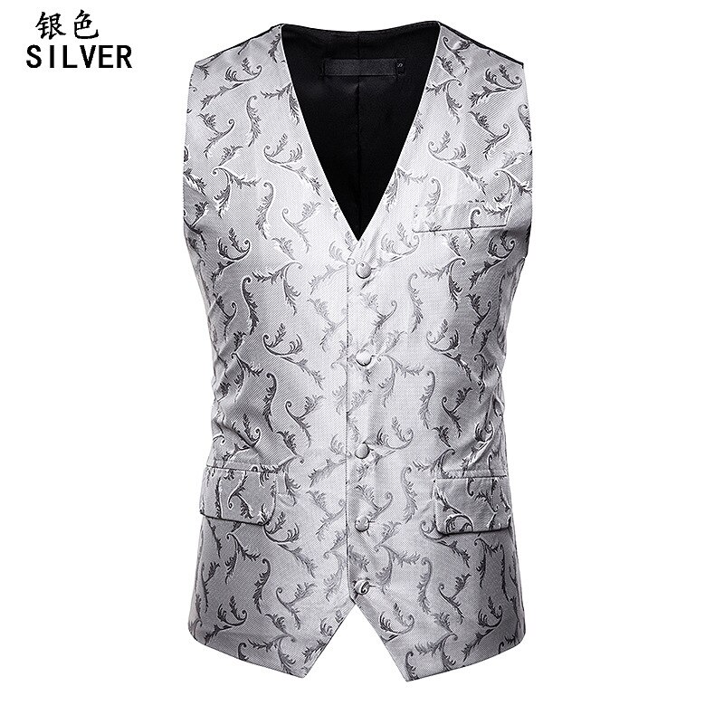 Boutique rood bloemen heren pak vest dubbele zakken v-hals heren glitter vesten bruiloft feest gala gilet chaleco hombre 2xl: Splinter / S