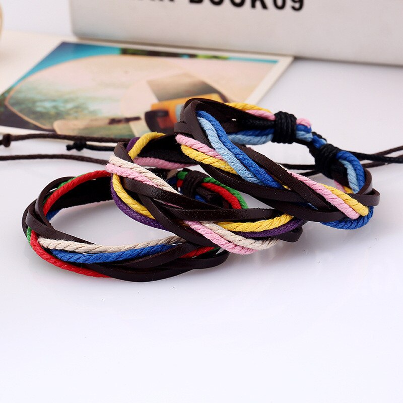 Handmade Geflochtene Multilayer männer Armbänder & Armreifen Vintage Bunte Wrap Armband Männlichen Schmuck