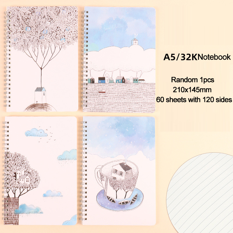 Kawaii Loose-leaf Notebook Diary Horizontal line Notebooks Diaries Cute Student Notepad planner School Office Supplies 210x145MM: 884 Random 1pcs