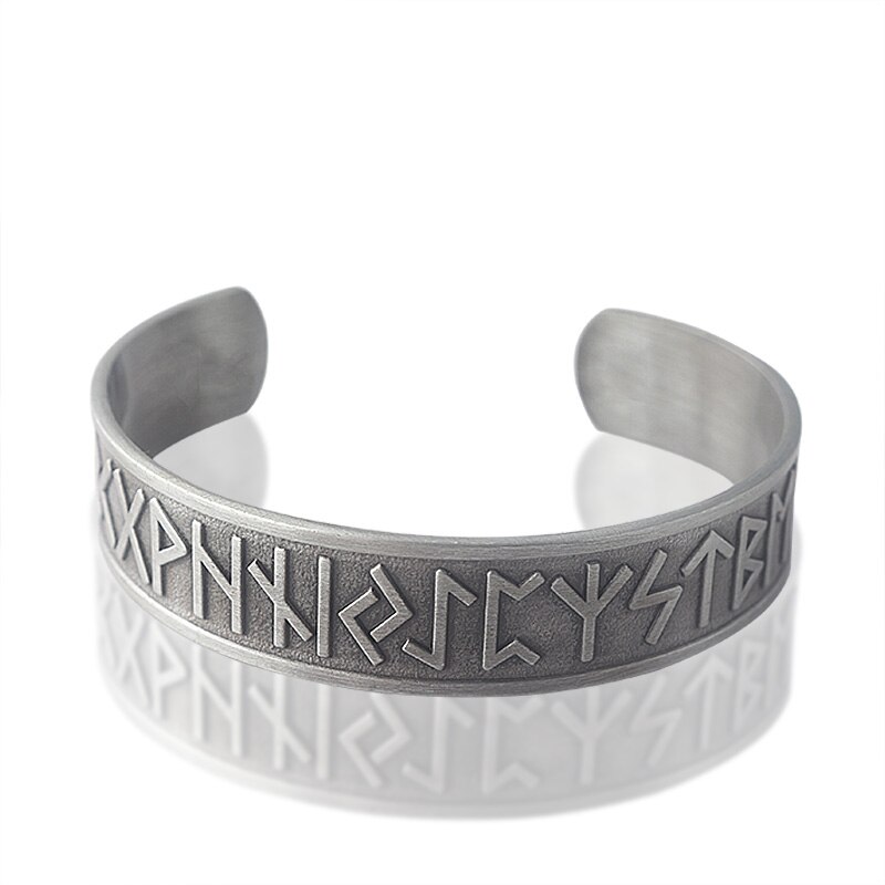 2020 nórdico viking 24 amuleto runas manguito pulseira terapia magnética manguito pulseiras para homens jóias acessórios: Prata envelhecida