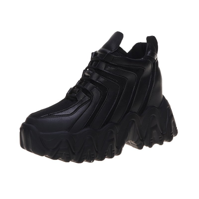 Høst kvinner kile joggesko plattform 10cm høyde økende gule fritidssko dame chunky vulkanisere sko kvinne