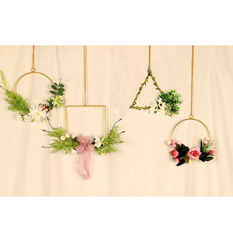 Le plus Polygona Simulation fleur couronne porte tenture murale fleur cerceau couronne anneau en métal guirlande suspendue pour décoration murale de mariage