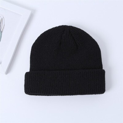 Unisex Herfst Winter Effen Kleur Watermeloen Hip Hop Gebreide Wollen Muts Cap Sneeuw Cap: Black