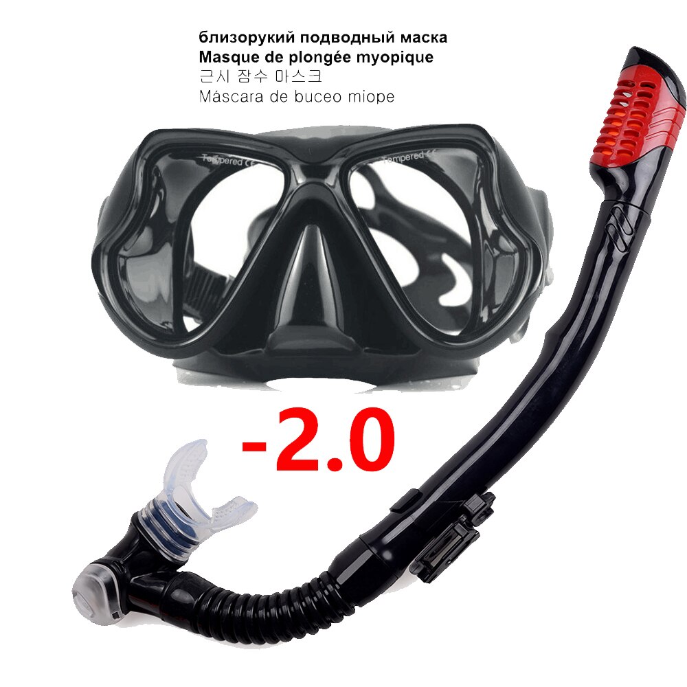 Myopia Diving mask Snorkeling Set nearsighted swimming goggle short sighted nearsightedness -1.5 to -6.0: black Myopia -2.0