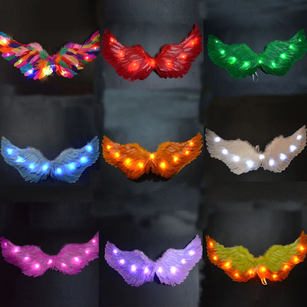 Princess Women Kids LED Glow Light Angel Feather Wing Fairy Girls Props Party Costume Wedding Decoration Christmas Halloween