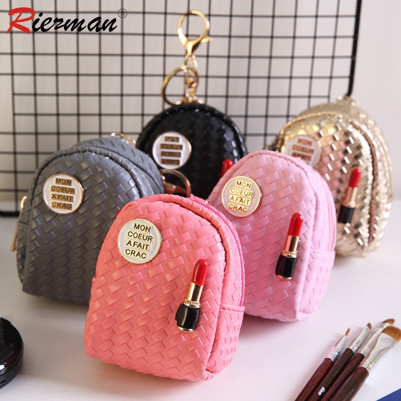 RIEZMAN Women Girls Mini Lipstick Coin Purse Multifunction Leather Wallet Hand Pouch Purse Key Chain Bag small purses