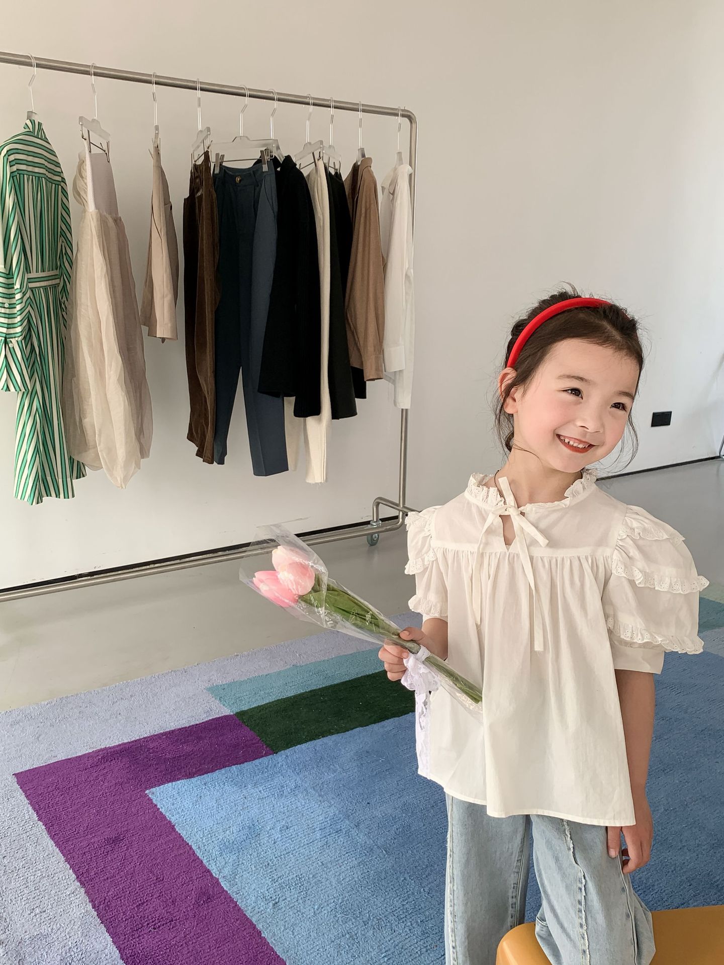 Blusas de cuello alto de encaje para niñas de 1 a 8 años, Tops informales de algodón con manga abombada, color blanco, Verano: 5 años