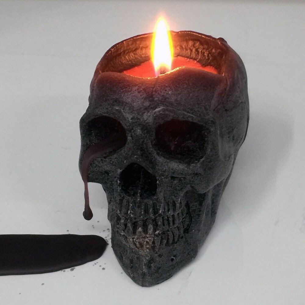 1 stk blødende kraniumlys grædende lys halloween stort røgfrit skelet terrorlys: Sort