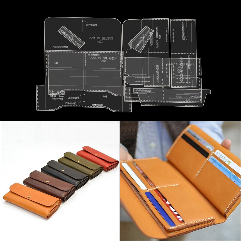 Men wallet Acrylic Template Leather Pattern DIY Hobby Leathercraft Sewing pattern stencils Leather DIY Craft Tools