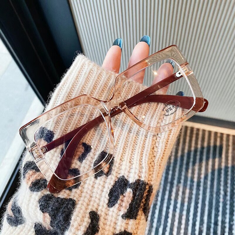 Klare firkantede briller kvinner overdimensjonerte gjennomsiktige optiske briller innfatning kvinnelig vintage anti blått lys brille: Te