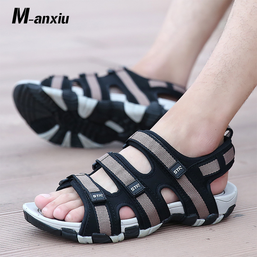 M-anxiu Männer gucken-Zehe Gummi Sohle Kreuz-Band Haken-schleife Sandale Sommer lässig PU gleitschutz draussen Sandale Schuhe