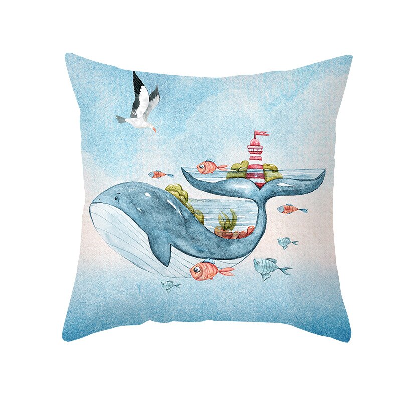 45*45Cm Baby Slaapkamer Blauwe Oceaan Zeester Dolfijn Kwallen Geometrische Kussensloop Zeebodem Creature Sofa Kussen Kussensloop: 5