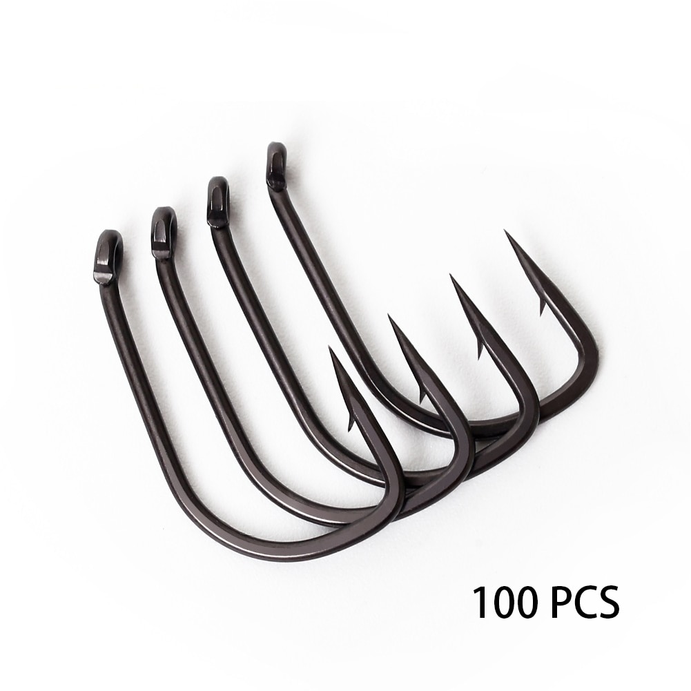 100Pcs/lot Barbed Fishing Hooks Matt Black Coated High Carbon Steel Carp Hook Wide Gape Down-turned Eyes 8 Types to Choose