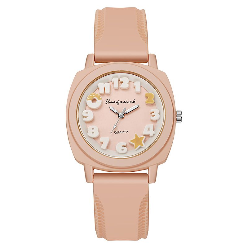 Reloj de mujer con esfera árabe 3D de , relojes cuadrados con banda de silicona de Color caramelo: Caqui
