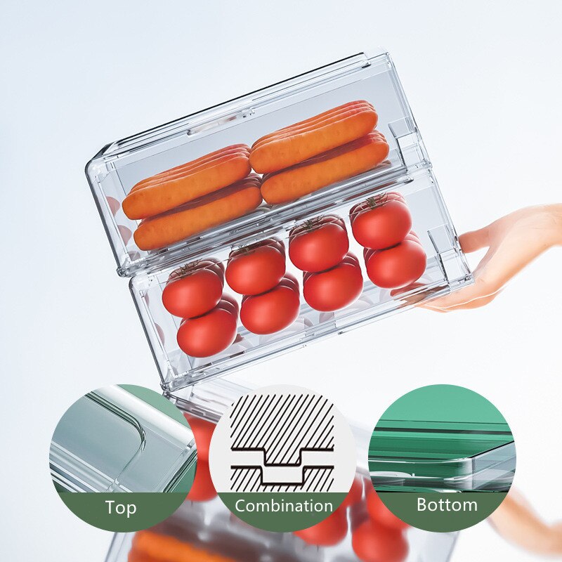 Stackable Kitchen Fridge Organizer Refrigerator Fresh-keeping Freezer Drawer Storage Box Food Sorting Container Bins Cabinet