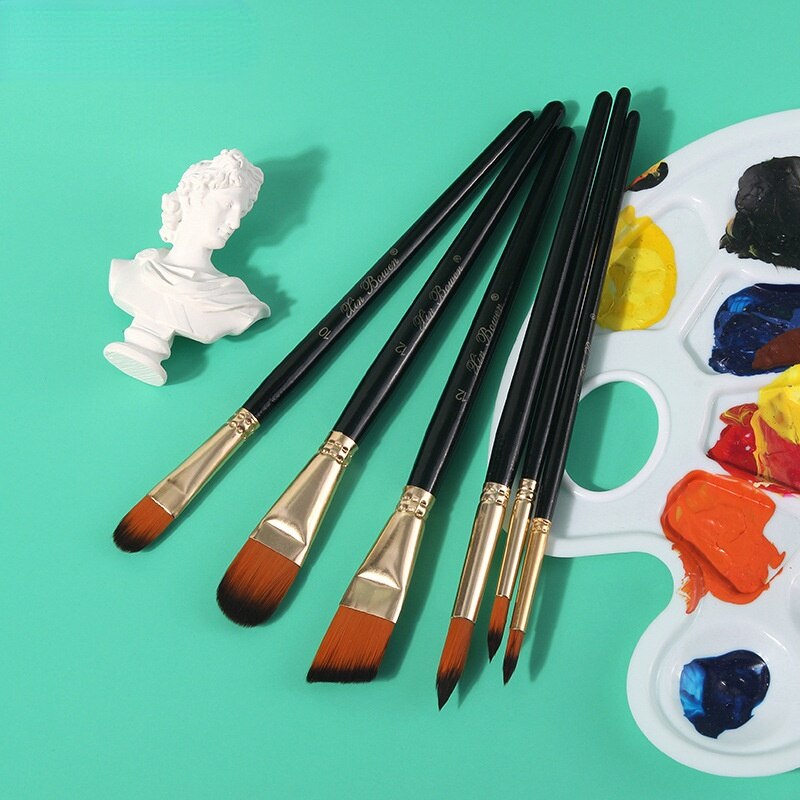 Ensemble de pinceaux de peinture à l'huile, 5 pièces, poils en Nylon, rond, pinceau plat, ange filert, acrylique, bricolage, stylo aquarelle pour artistes, débutants