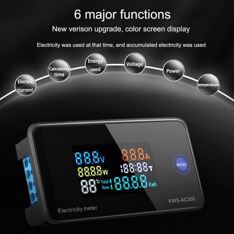 Ac 50-300v 0-100a effekt energimåler voltmeter ammeter kwh digital vekselstrøm elektrisk monitorpanelmåler med reset-funktion