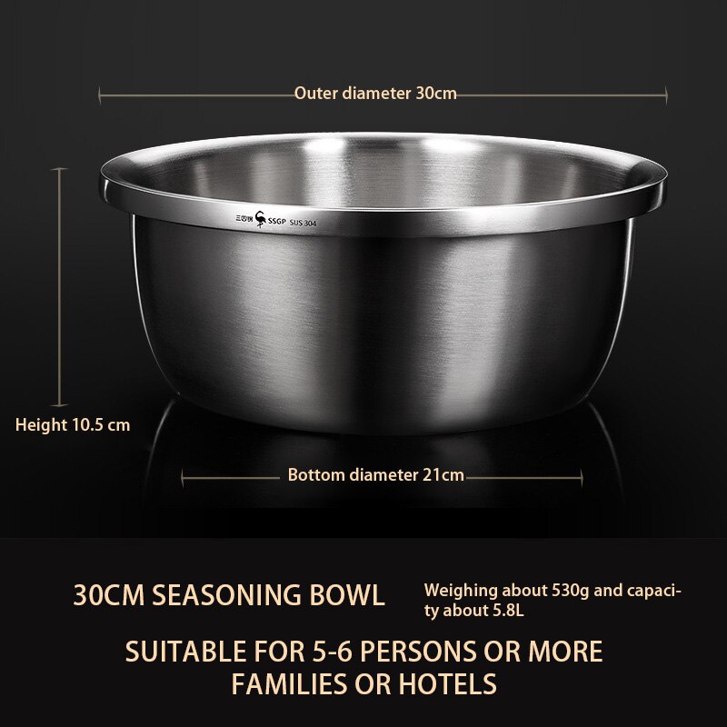 Stainless Steel Mixing Bowl Set Fruit Salad Bowls Set Good Mixing Bowls For Salad Cooking Baking Kitchen Utensils: 30cm