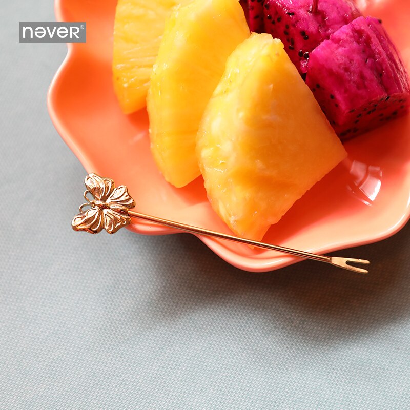 Never leopard grain series kantoorbenodigdheden set met bijenbloem en vlindervorm, roestvrijstalen taartvorkjesset