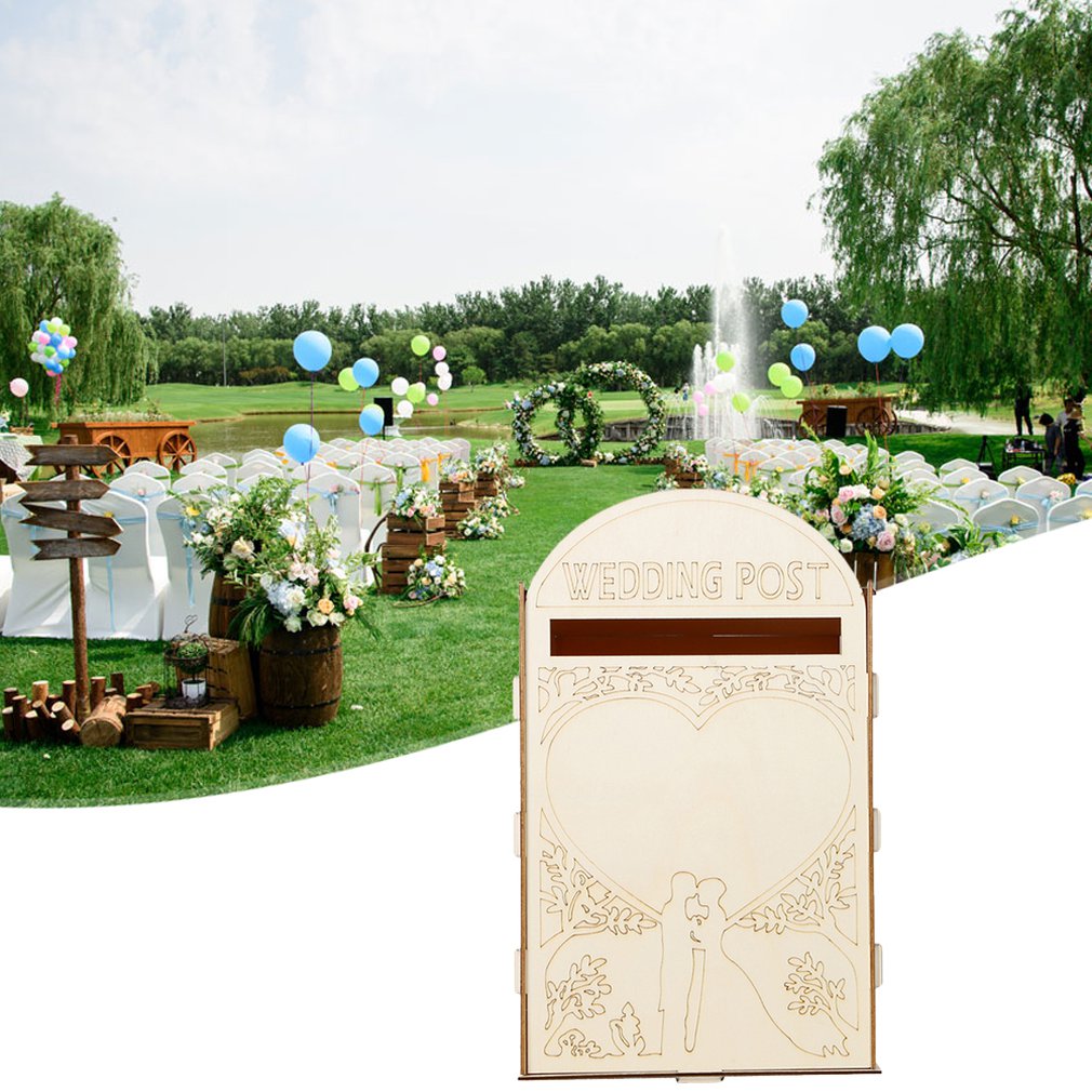 Buzón de madera para boda, decoración de estilo de poste real, Letra de boda de madera, caja original, adornos para manualidades