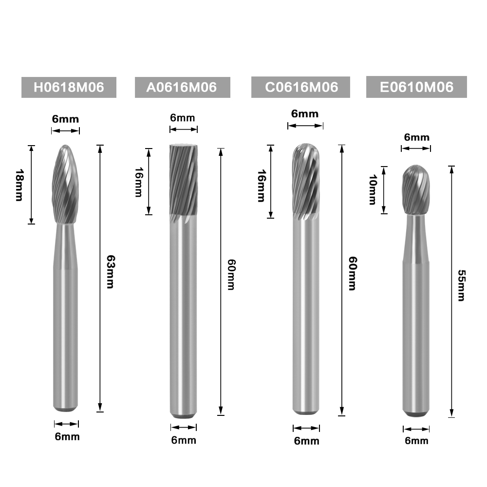 6MM Metal Drawing Tungsten Carbide Milling Cutter Rotary Tool Burr CNC Engraving Abrasive Tools Metalworking Milling Polishing: 4PCS HACE6