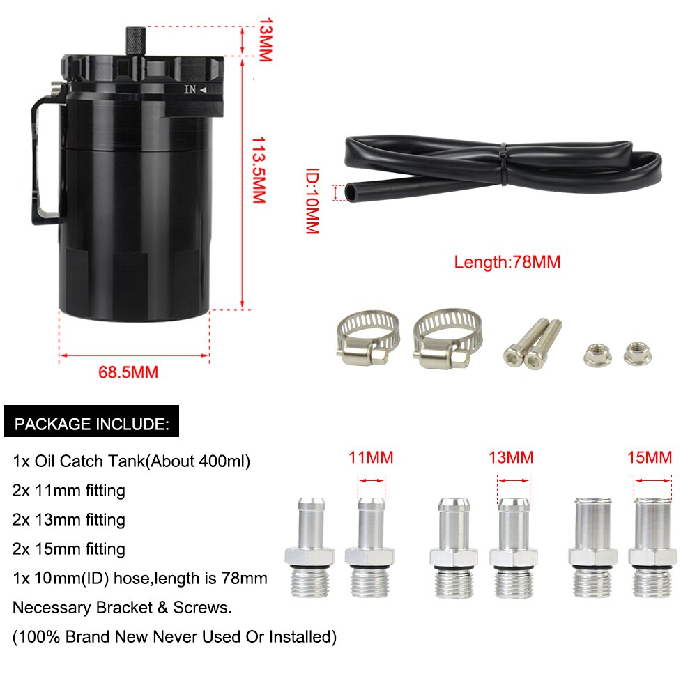 Universal Aluminum Oil Catch Can Reservoir Tank 400ml + Breather Filter WLR-TK63