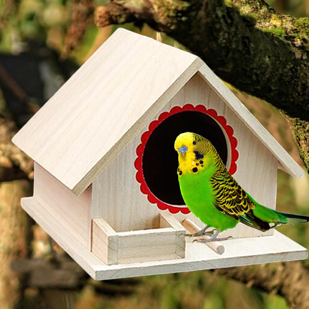 Hut House Garden Wooden Box DIY Pet Toy Bird Nest Hanging Cage Lovely Handmade Outdoor Bird Nest Birdhouse