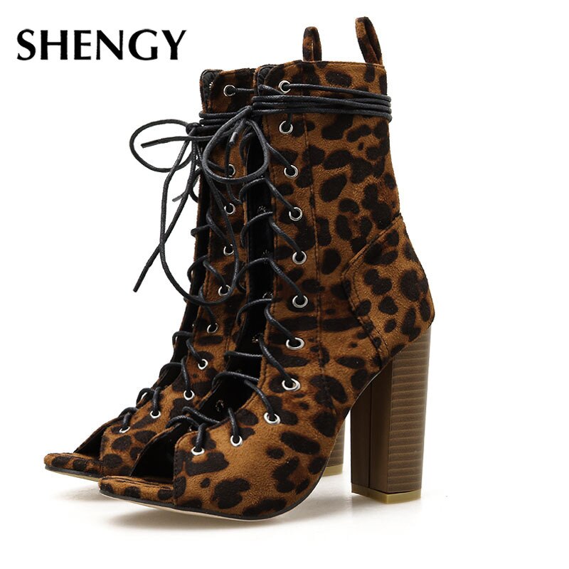 SHENGY stivaletti leopardati da donna tacchi alti tacchi gladiatore scarpe estive moda femminile sandali con punta aperta sandali da sposa per feste