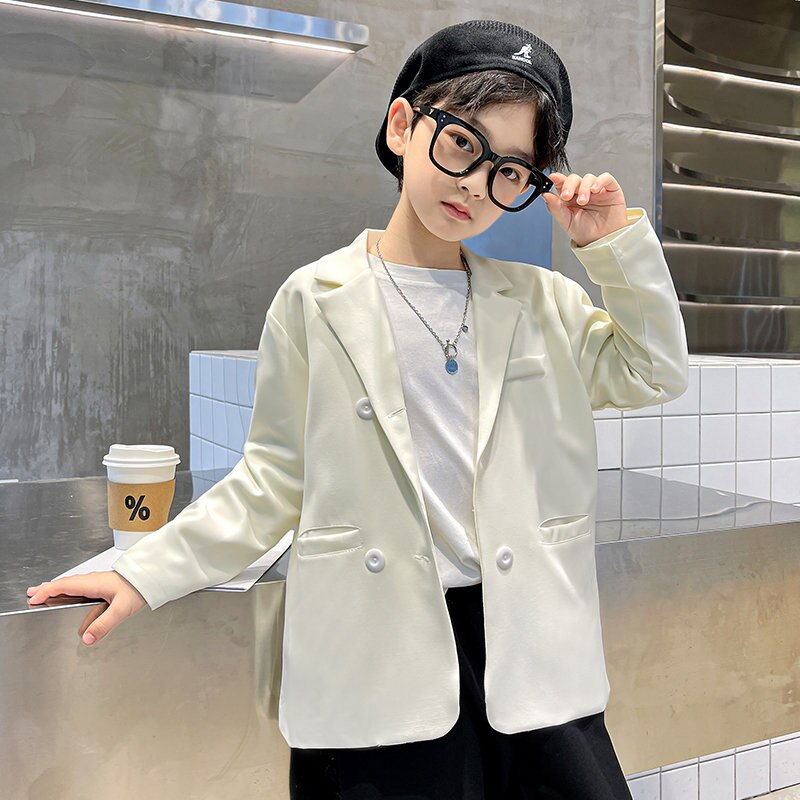 Blazer de Costume pour garçons de 4 à 13 ans, décontracté, blanc crémeux, pour fête et mariage, collection printemps-automne