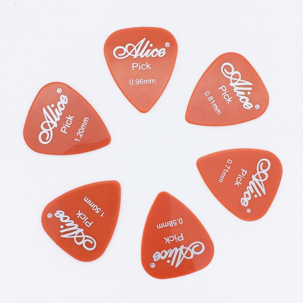 6 pieces Alice Guitar Picks in 1 Color Full Thickness 0.58 0.71 0.81 0.96 1.2 1.5 mm Black/White/Yellow/Red/Green/Blue/Orange: Orange