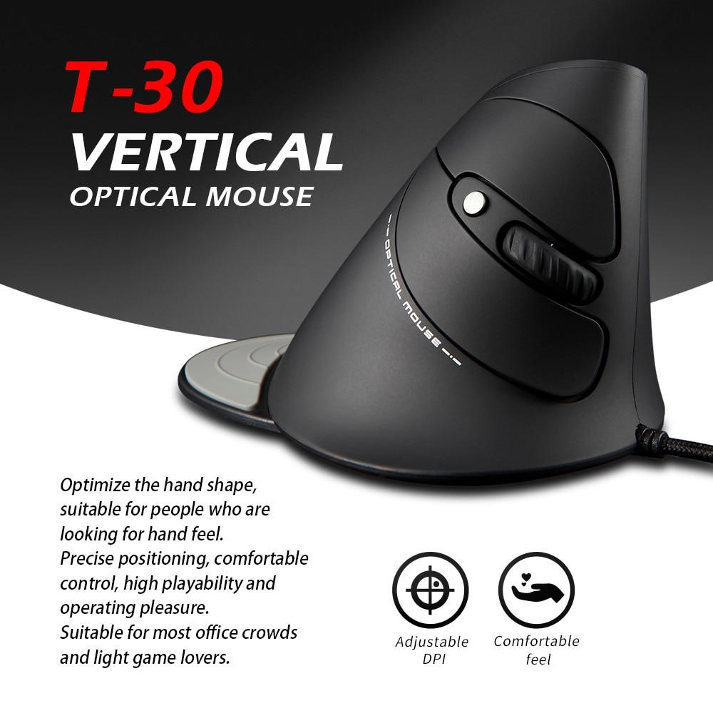 ZELOTES T-30 Wired Optical Mouse Vertical Mouse USB Wired Gaming Mouse 6 Keys Ergonomic Mice with 4 Adjustable DPI for PC Laptop