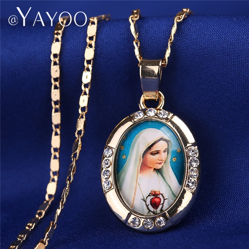 AYAYOO Necklaces&Pendants Gold Color Jesus Virgin Mary Necklace Women Chain Long Necklace Wedding Men Vintage Necklaces