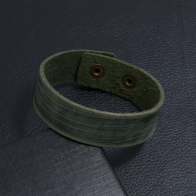 Vintage Leather Bracelet for Men Wrap Cuff Adjustable Wristband Bracelets for Male Female Jewelry 2cm Width: Green