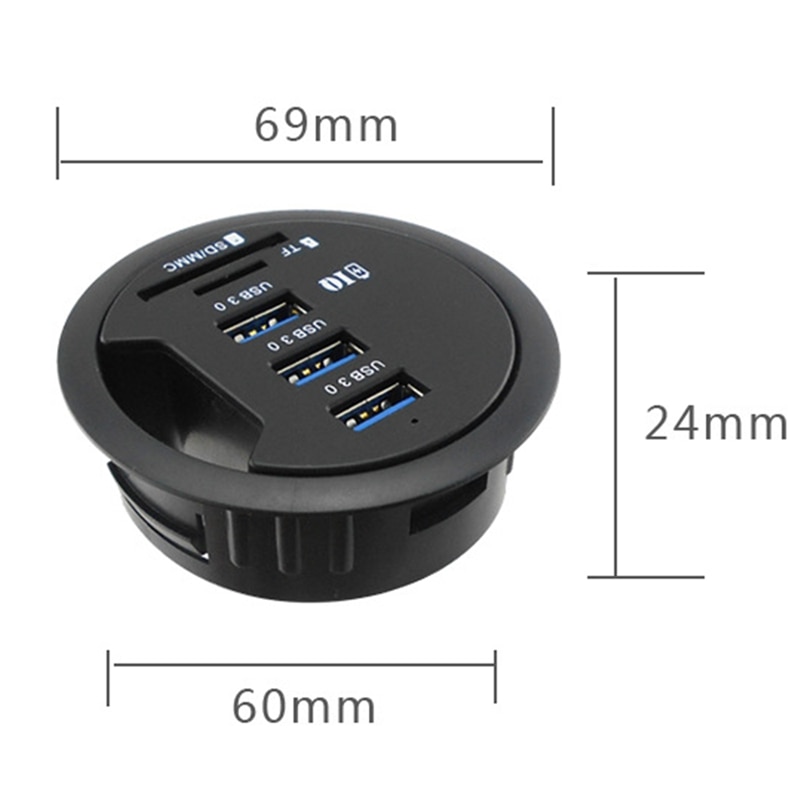 USB Desk Hub USB3.0 HUB with 3 Port USB3.0 TF/SD/MMC Adapter for Desktop PC USB HUB Desk Mount USB 3.0 Splitter,US Plug