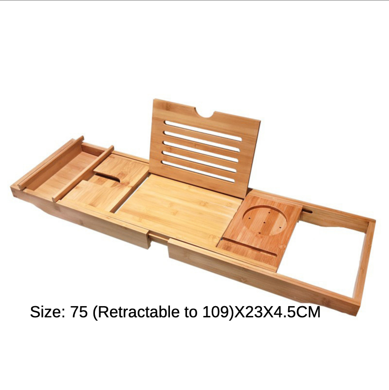 Bath Bar Storage Rack Multi-function Telescopic Toilet Flat-panel Phone Stand Bathroom Shower Stand Bamboo BathTub Sink Tray: Bamboo Single-box