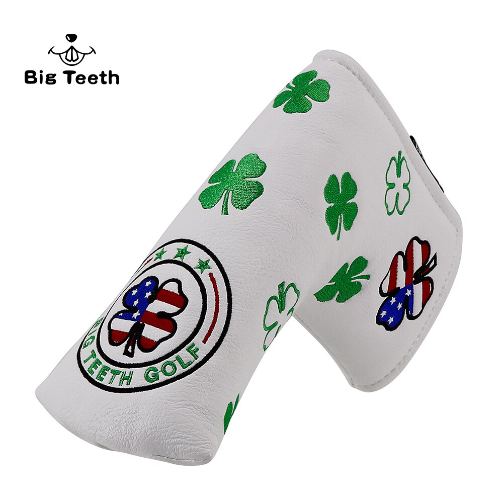 Big Teeth Golf Head Cover Putter Cover Lucky SHAMROCK PU Leather Golf Putter Cover Headcover Magnet Closure