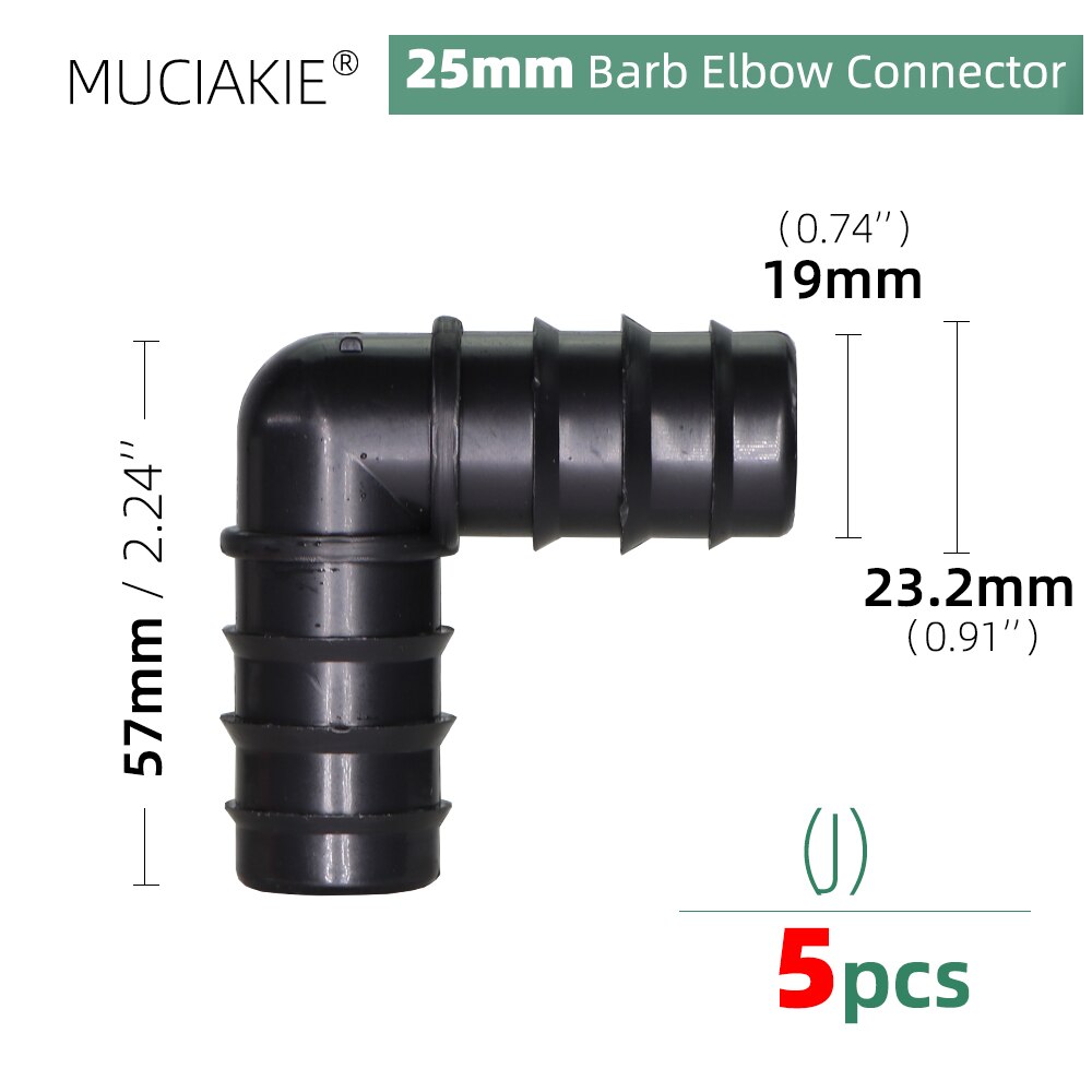 Drip Irrigation Water 16 20 25MM Barbed Connectors Tee Coupling Elbow Cap Plug End Kit 1/2 3/4&#39;&#39; Male Thread Tubing Hose Fitting: Jx5pcs