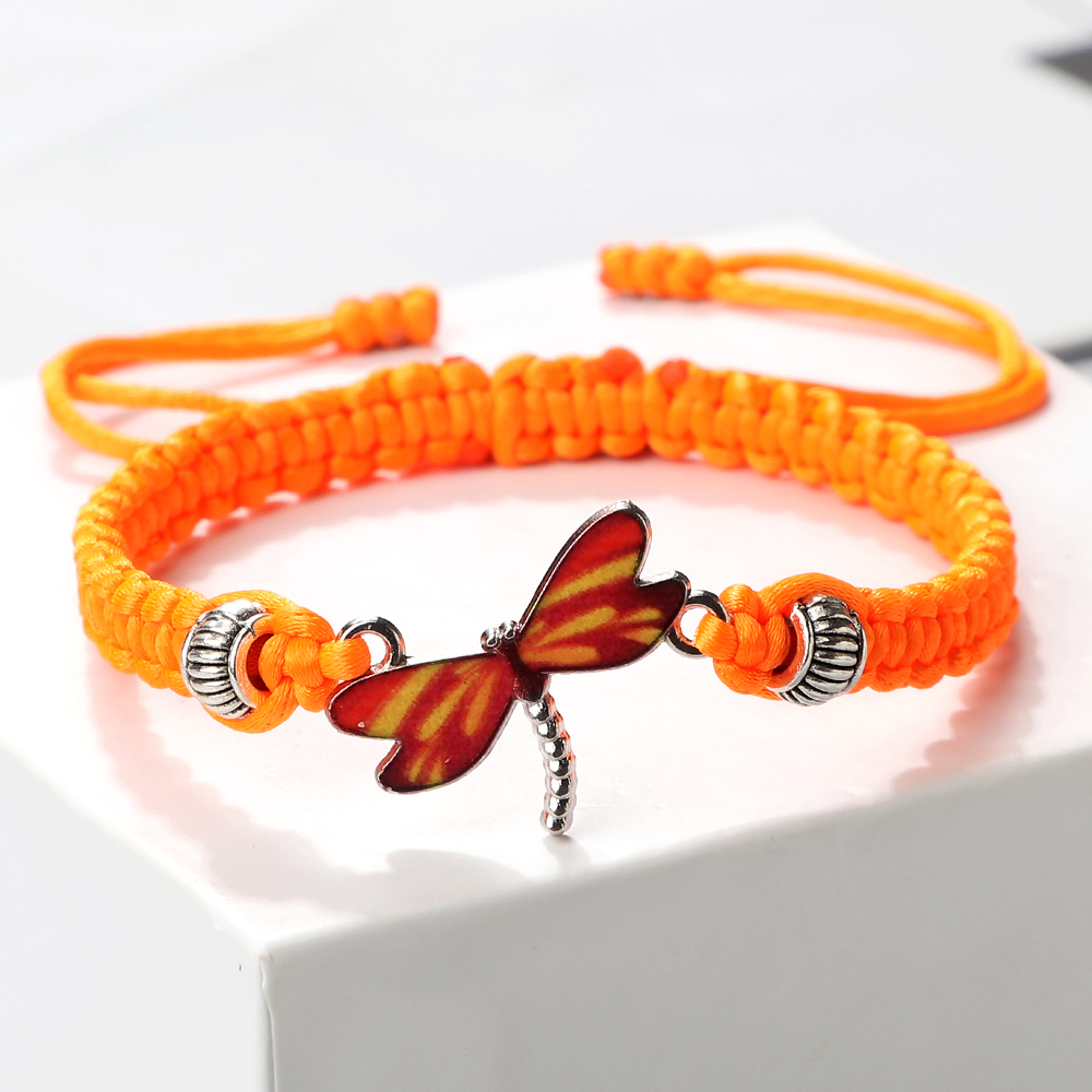 Dragonfly Hanger Gevlochten Armbanden Lucky Paars String Touw Vrouwen Mannen Mode-sieraden Handgemaakte Verstelbare Armbanden Charm: VERMEIL