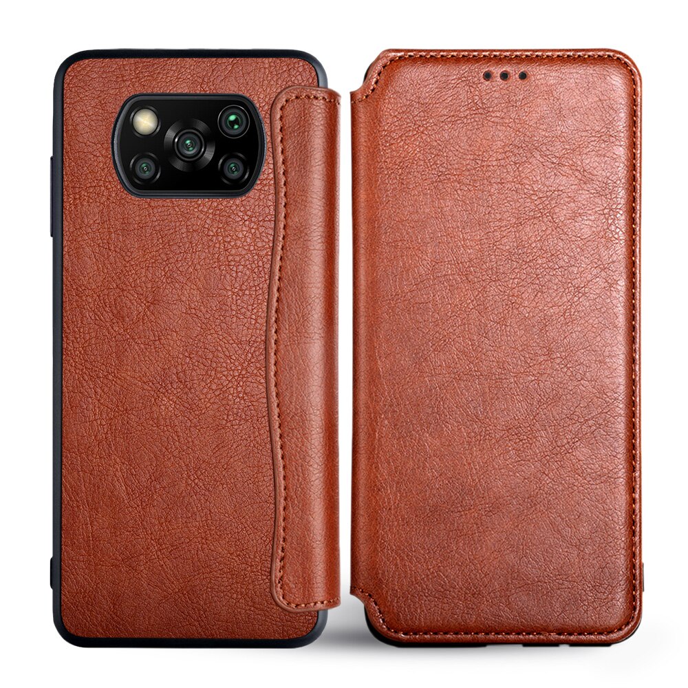 Case Voor Xiaomi Poco X3 Nfc X3 Pro Leather Flip Cover Met Card Slot Geen Magneet Voor Xiaomi Poco X3 nfc X3 Pro Case Coque Funda: Poco X3 Pro / Brown
