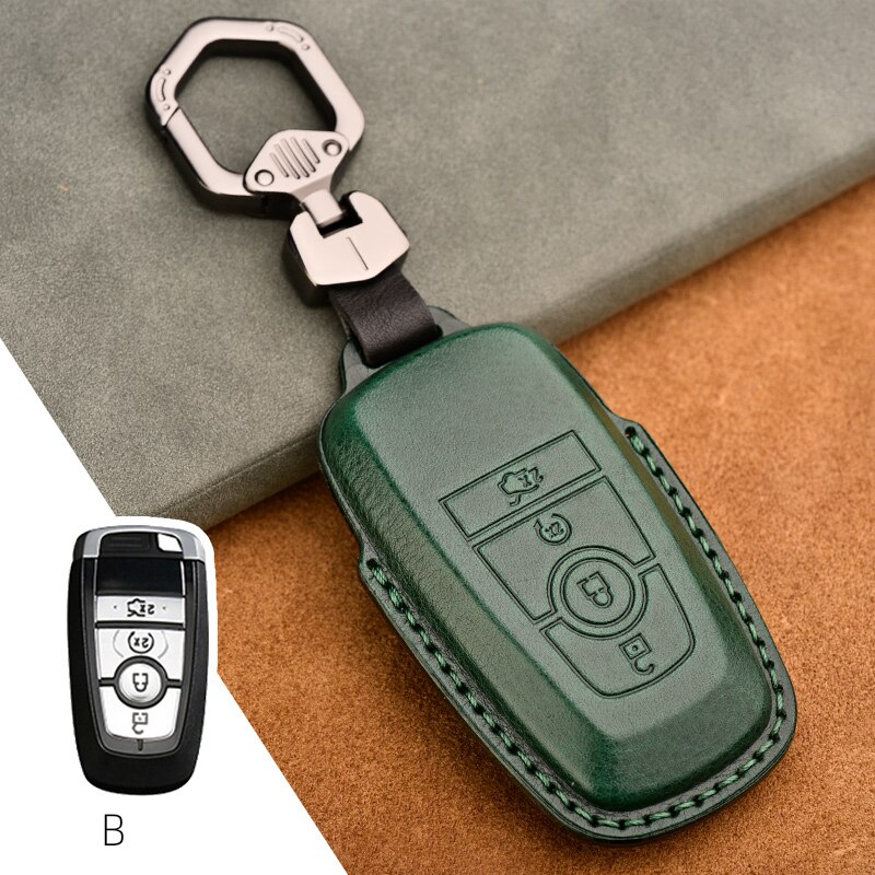 Retro Leather Remote Key Fob Holder Cover Case For Ford Edge Fusion Mustang Explorer Expedition F150 F250 F-350 F-450 keyless: 4BTNS Green