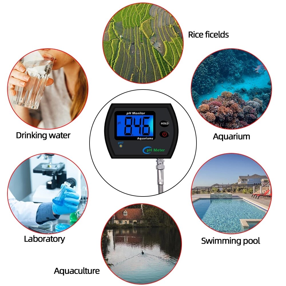 NICREW PH-990 Multi-parameter Online pH Meter Water Monitor Tester for Aquarium Acidometer with EU plug