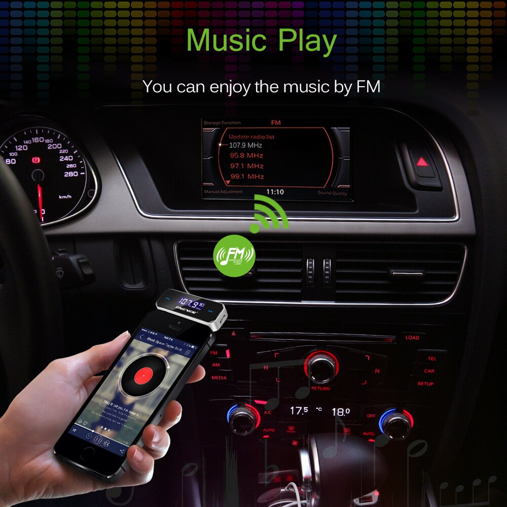 TiOODRE-Mini transmisor FM inalámbrico para coche, reproductor de música MP3, 3,5mm, para iPhone 4, 5, 6, 6S Plus, Samsung, iPad