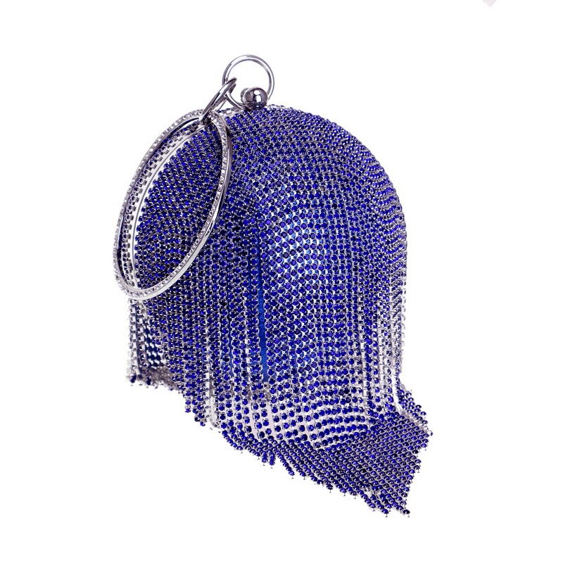 bolso con borla de cristal, el bolso más bonito y divertido de forma redonda, dorado, plateado, clutch, bolsos de noche a la , bolsos rojos, bolsos de mano para mujer: Azul