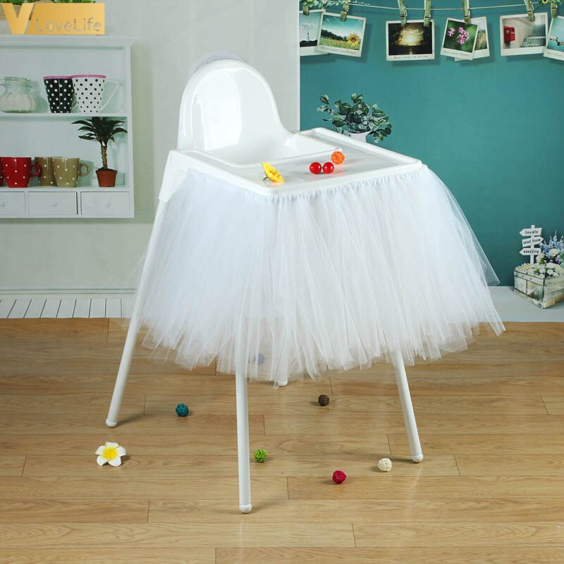 Høj stol tutu nederdel baby shower dekoration tyl stol nederdel første fødselsdag højstol nederdel til fødselsdagsfest forsyninger: Hvid