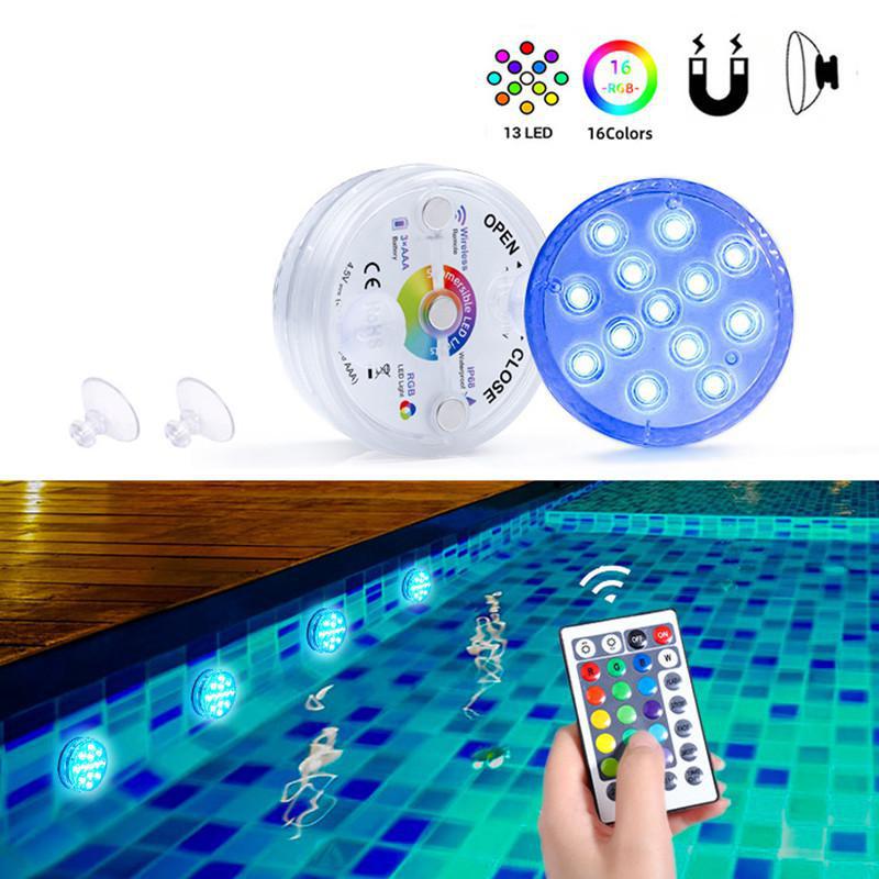13 LED Submersible Lights Remote Control RGB Color Changing Underwater Light IP68 Waterproof Underwater Lights for Ponds Pool